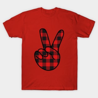 V Sign Plaid T-Shirt